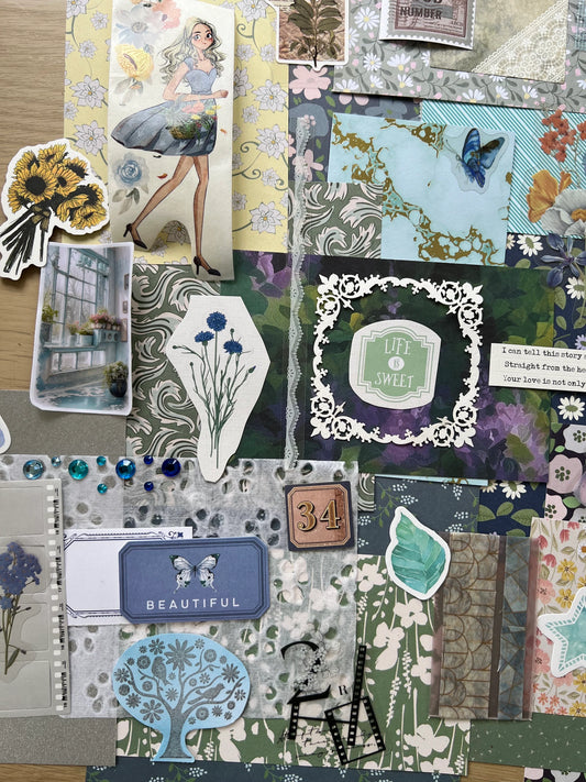 Botanical ready made craft pack for scrapbook, journal and card making designs.