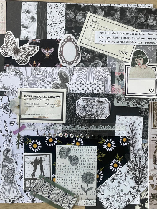 Black and White paper bundle for scrapbooking, journaling and card making.