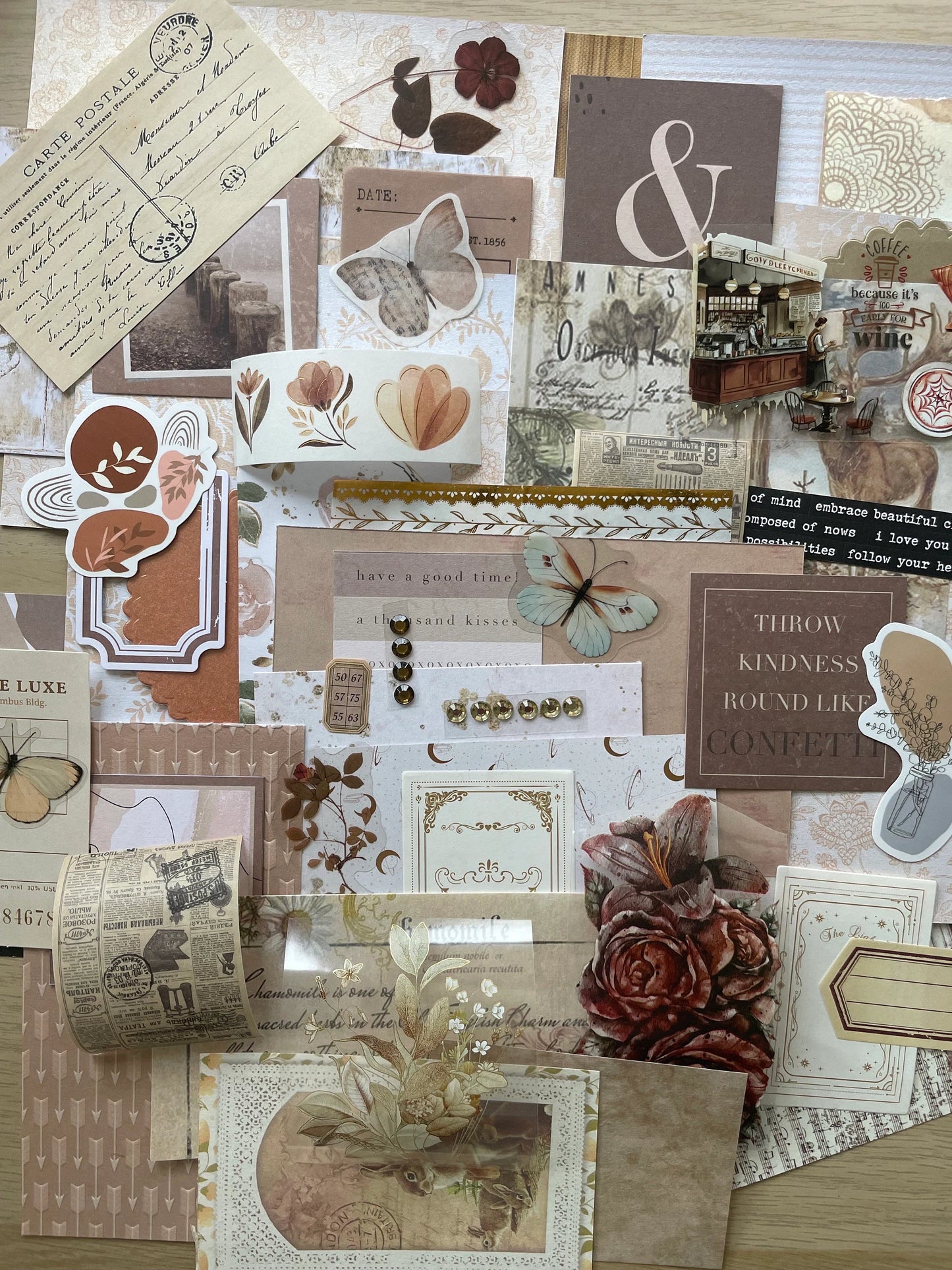 Natural mixed paper bundle for scrapbooking, journaling and card making projects.