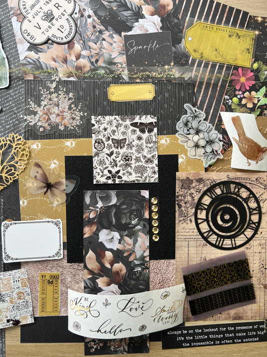 Golden Nights paper and card bundle for scrapbooking, journaling and card making.