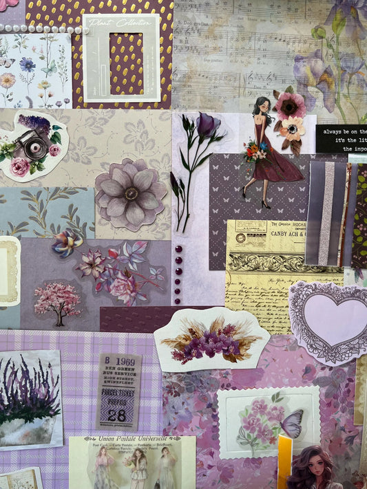 Purple Dreams paper and card pack for scrapbooking, journals and card making.